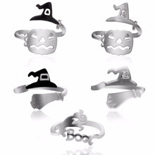Load image into Gallery viewer, Cute Halloween Decoracion Jewelry Women Rings Witch Hats Broom Mop Pumpkin Lamp Alloy Finger Rings Hollow Out Men's R2139